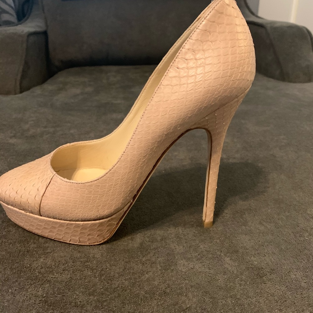 Jimmy Choo tan snake skin leather heels
